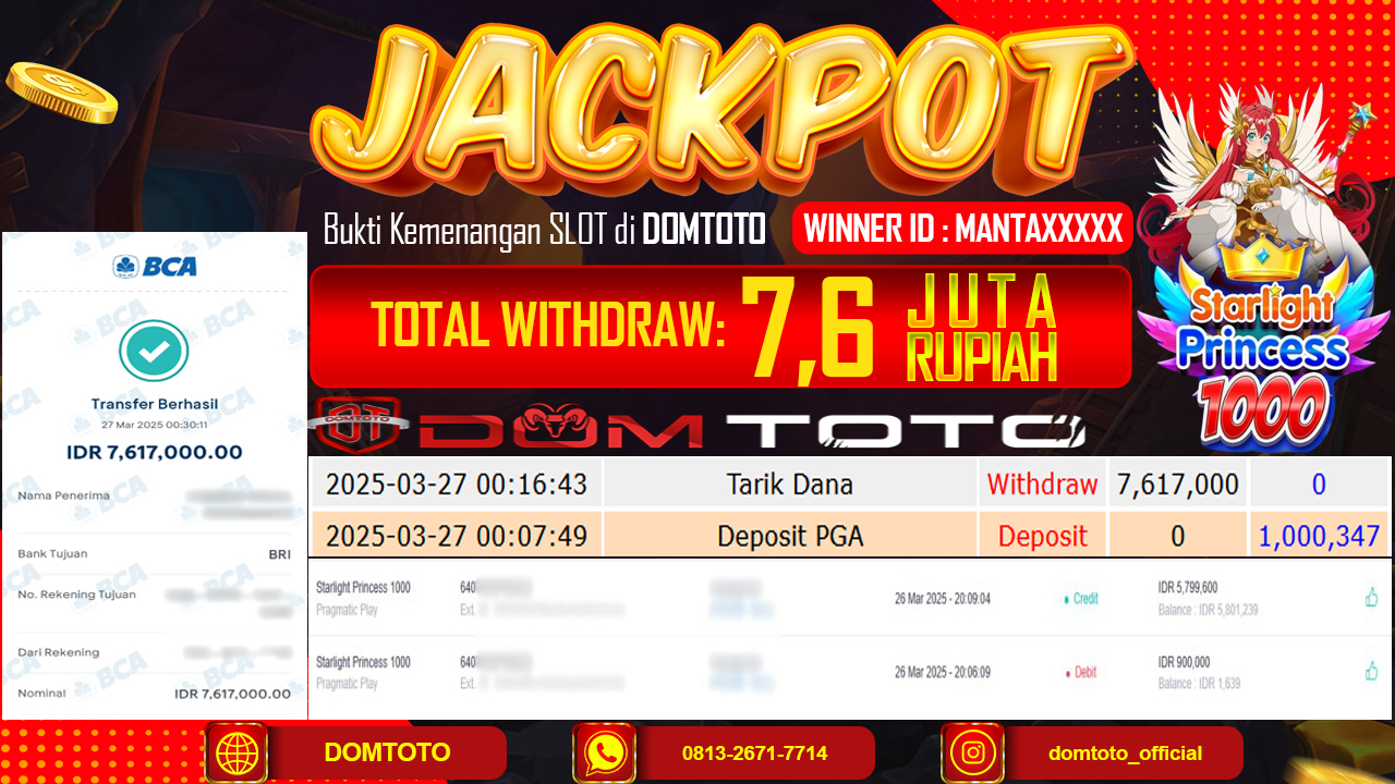 JACKPOT SLOT STARLIGHT PRINCESS 1000 27 MARET 2025
